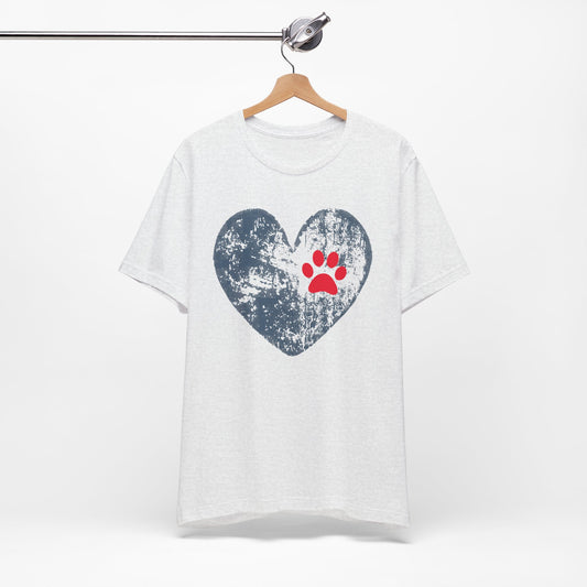 Paw Print Heart T-Shirt - Distressed Dog Mom Tee for Pet Lovers