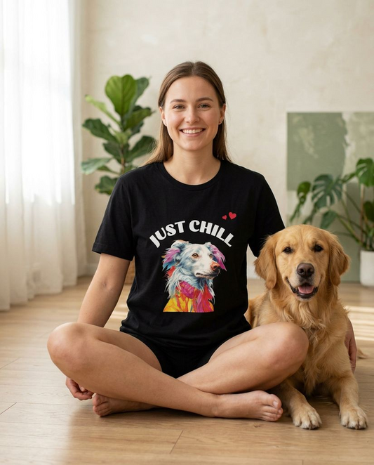 Just Chill Dog T-Shirt | Colorful Pop Art Dog Lover Tee, Unisex Soft Cotton