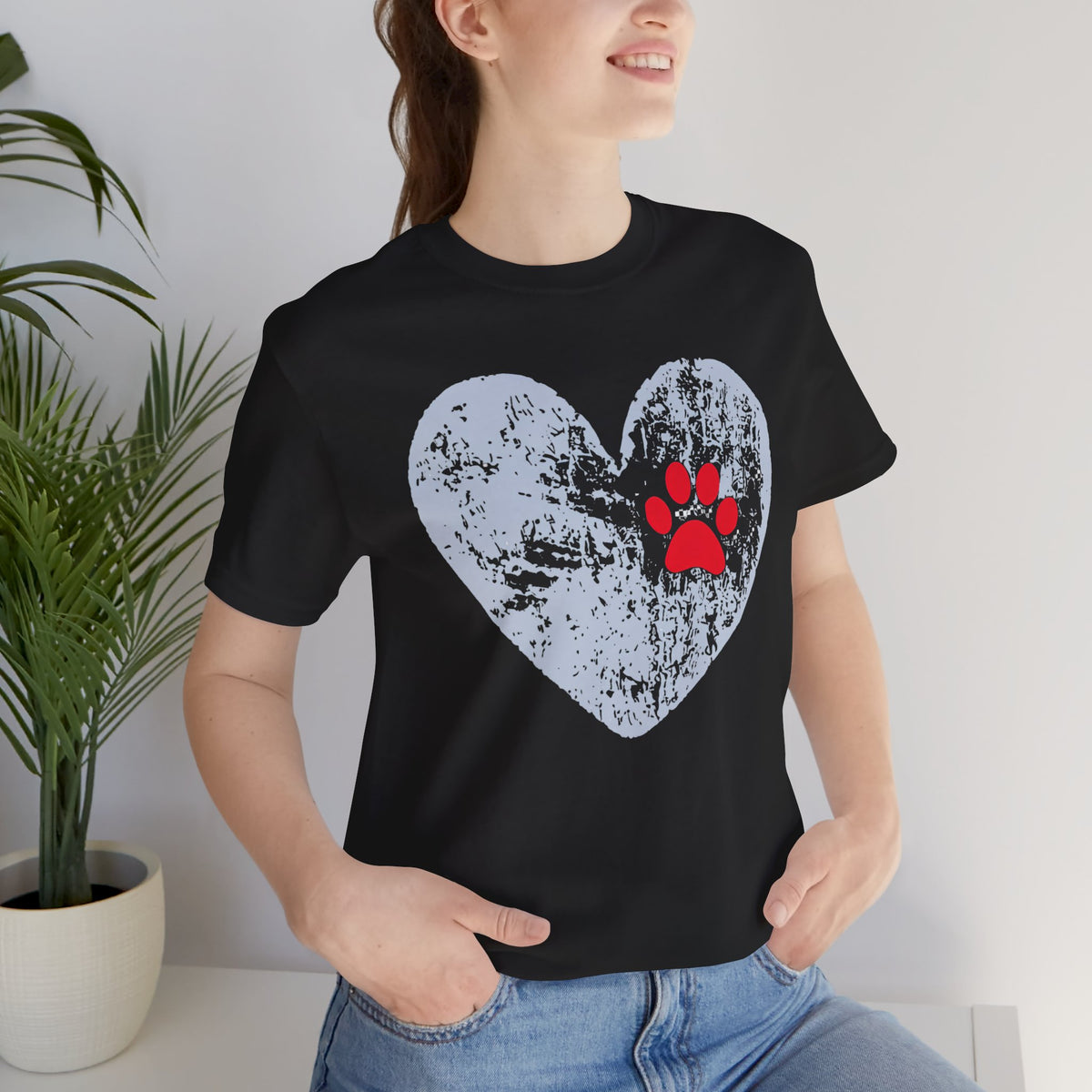 Paw Print Heart T-Shirt - Distressed Dog Mom Tee for Pet Lovers