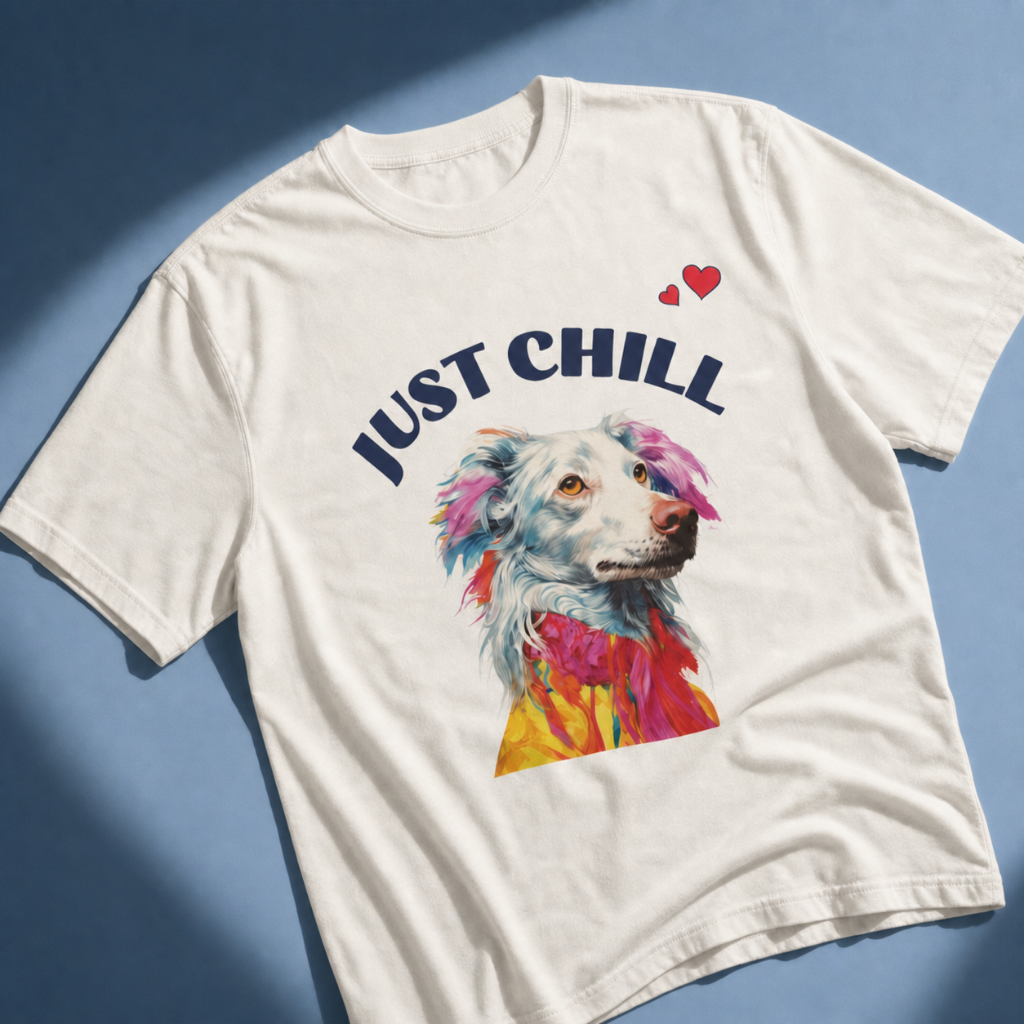 Just Chill Dog T-Shirt | Colorful Pop Art Dog Lover Tee, Unisex Soft Cotton