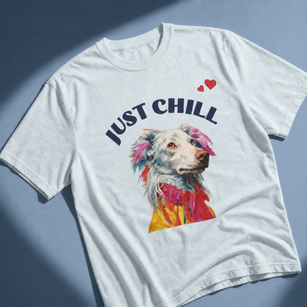Just Chill Dog T-Shirt | Colorful Pop Art Dog Lover Tee, Unisex Soft Cotton