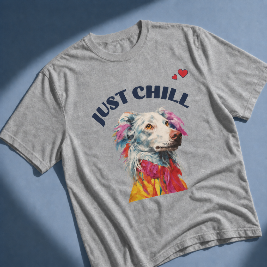 Just Chill Dog T-Shirt | Colorful Pop Art Dog Lover Tee, Unisex Soft Cotton