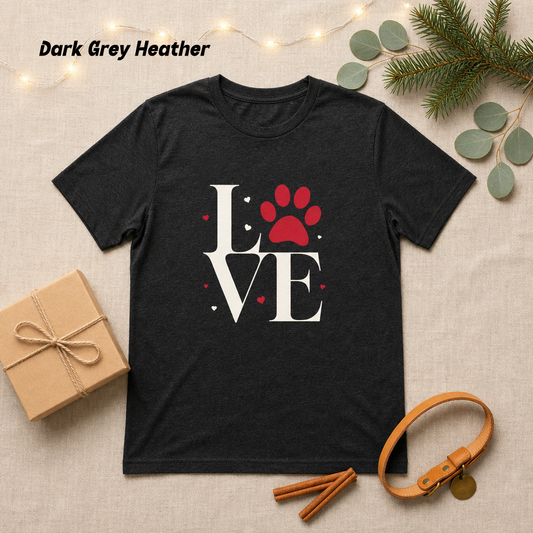 LOVE Paw Print Shirt — Dog Mom T-Shirt, Pet Lover Gift Tee