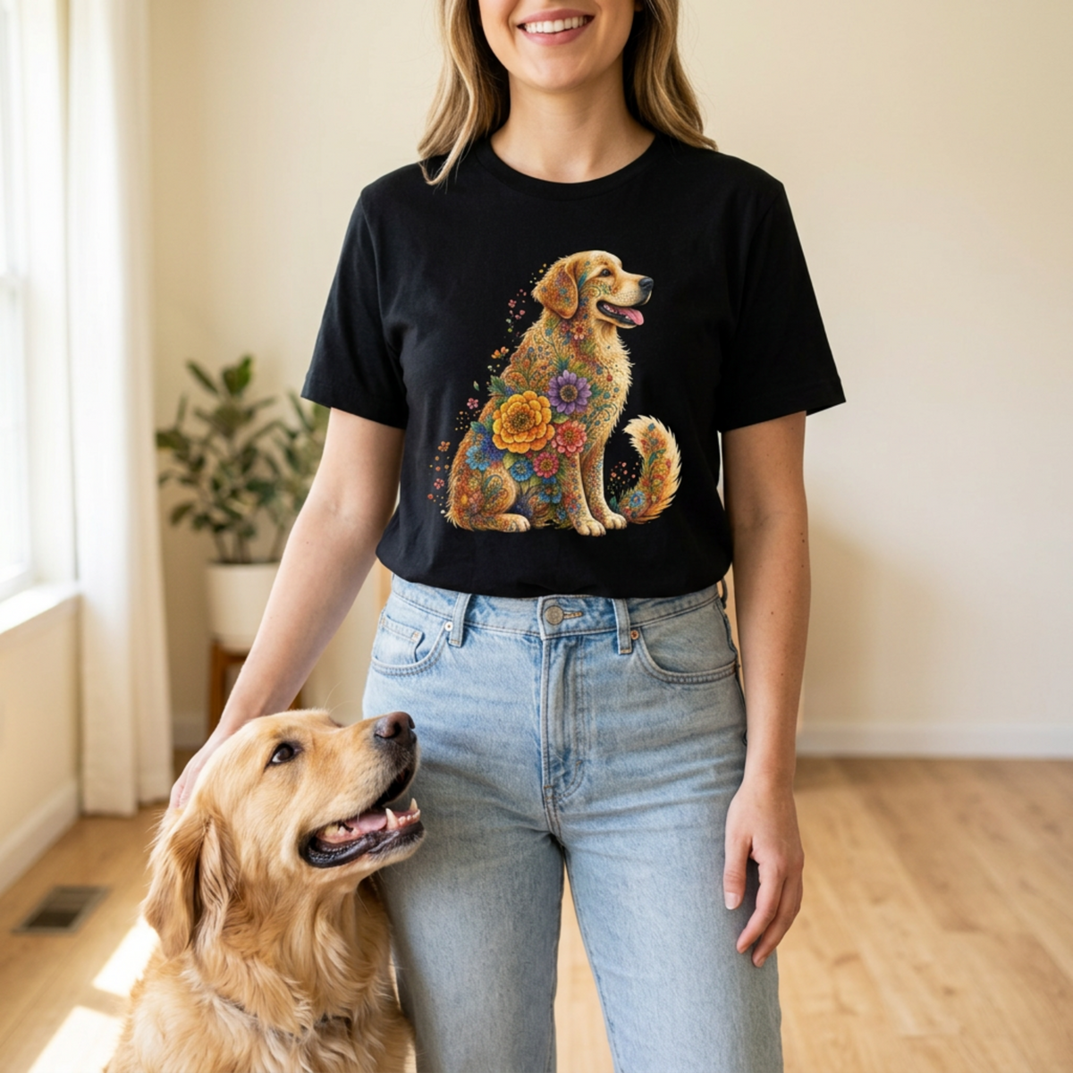 Golden Retriever Shirt for Women, Floral Dog Mom Tee, Golden Retriever Gift