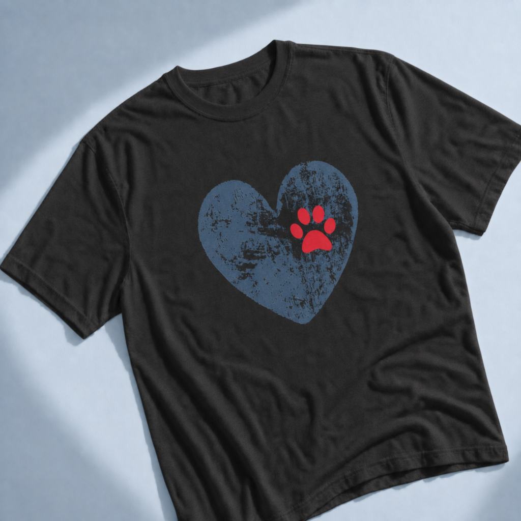 Paw Print Heart T-Shirt - Dog Mom Tee for Pet Lovers
