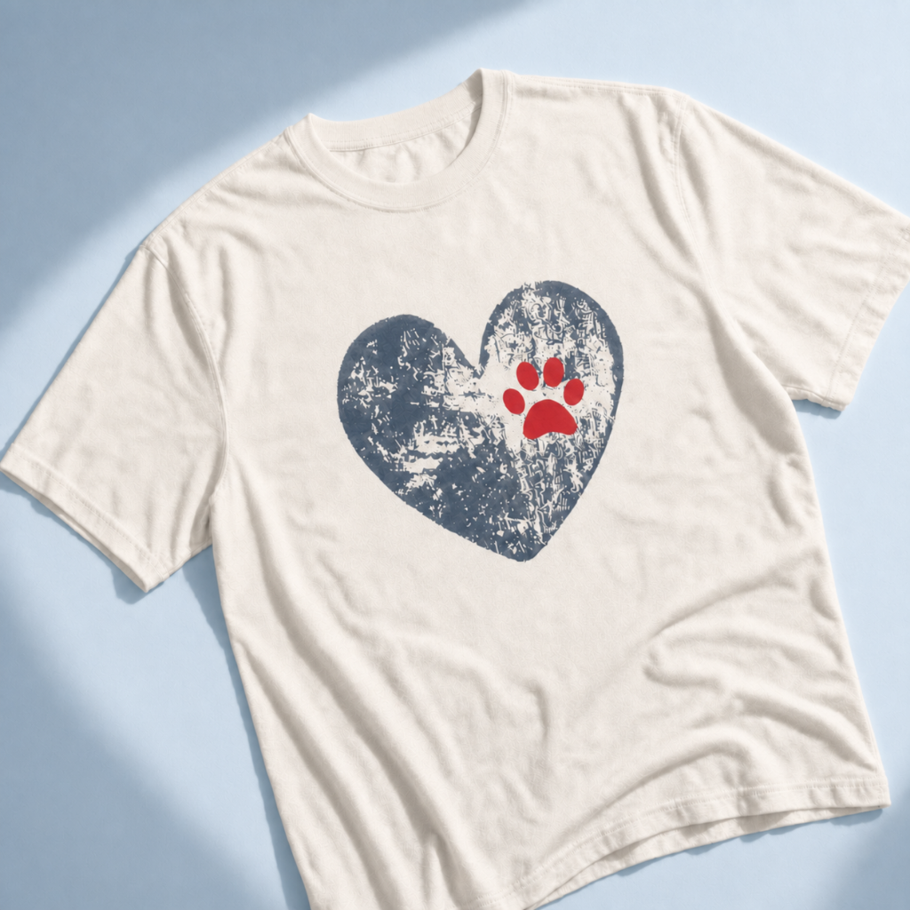 Paw Print Heart T-Shirt - Dog Mom Tee for Pet Lovers