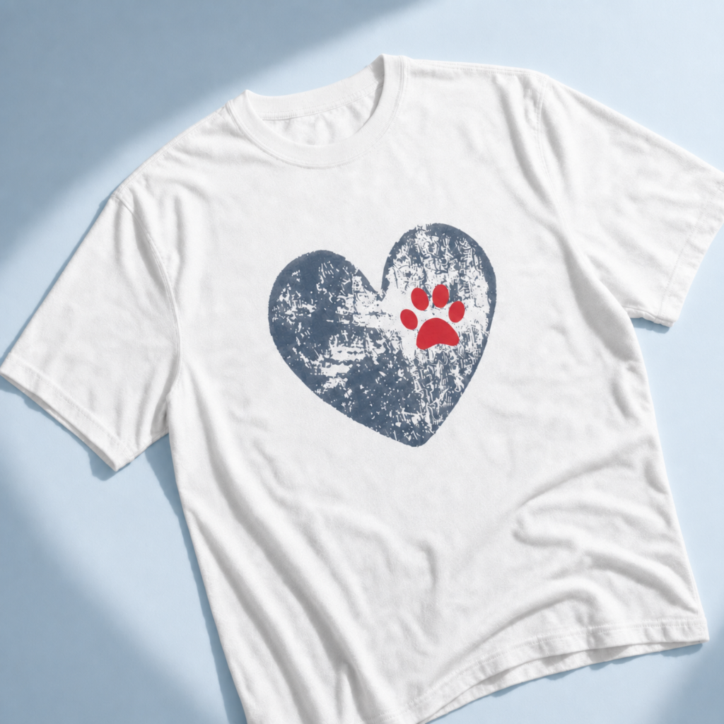 Paw Print Heart T-Shirt - Dog Mom Tee for Pet Lovers