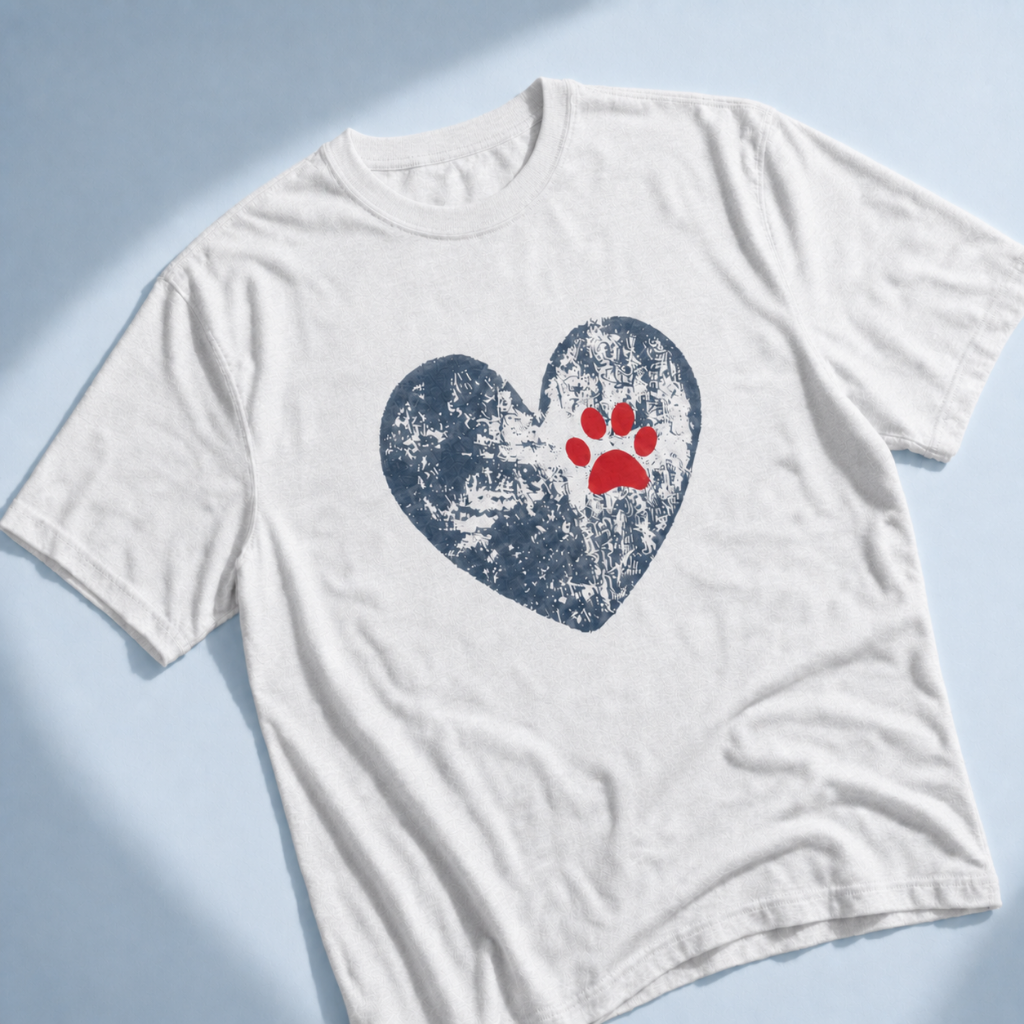 Paw Print Heart T-Shirt - Dog Mom Tee for Pet Lovers