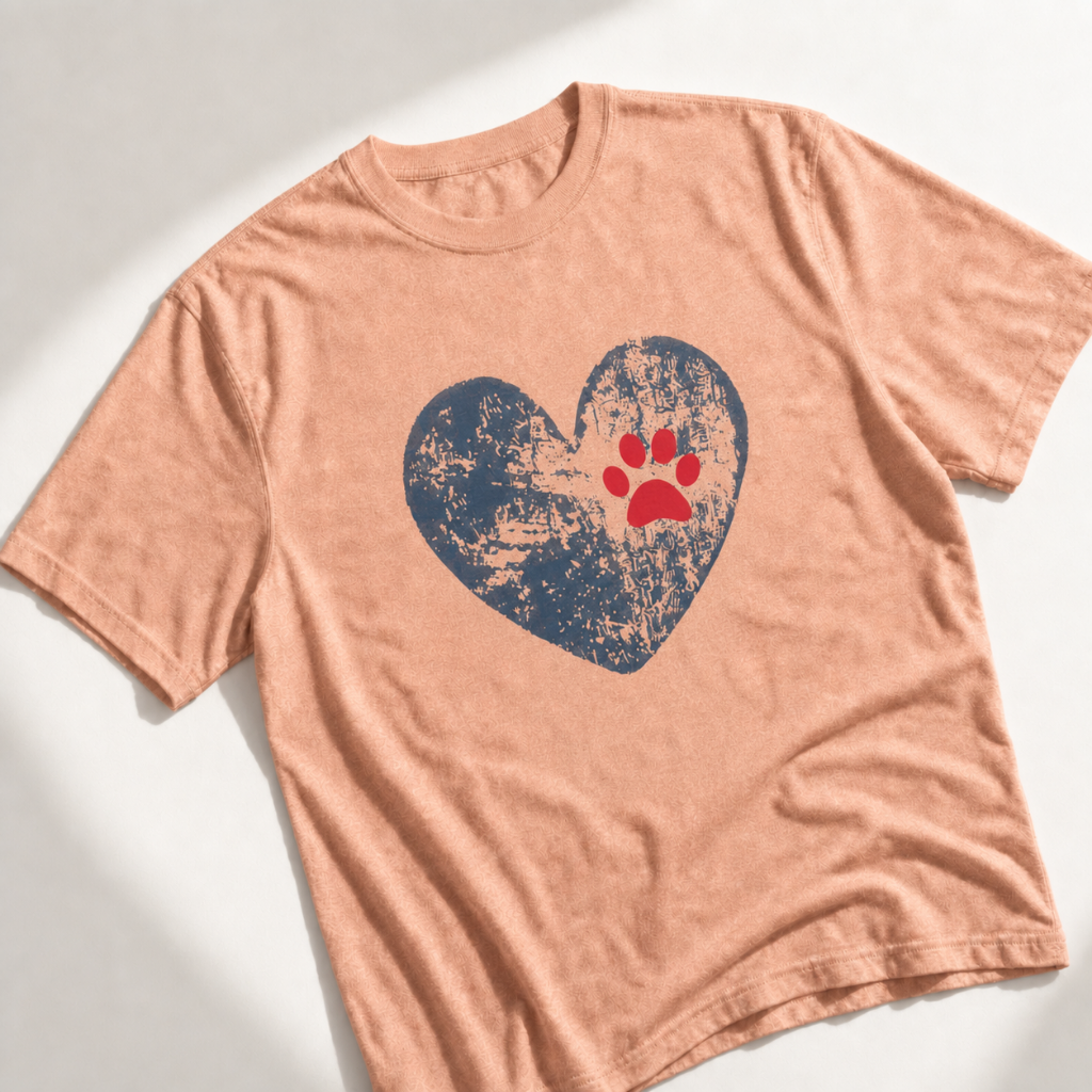 Paw Print Heart T-Shirt - Dog Mom Tee for Pet Lovers