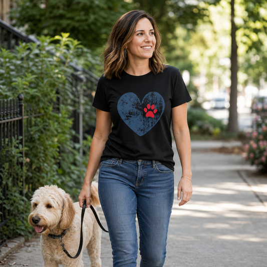 Paw Print Heart T-Shirt - Dog Mom Tee for Pet Lovers