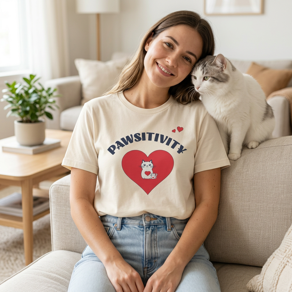 Pawsitivity Cat Mom Shirt – Cute Mama Cat & Kitten Heart Tee