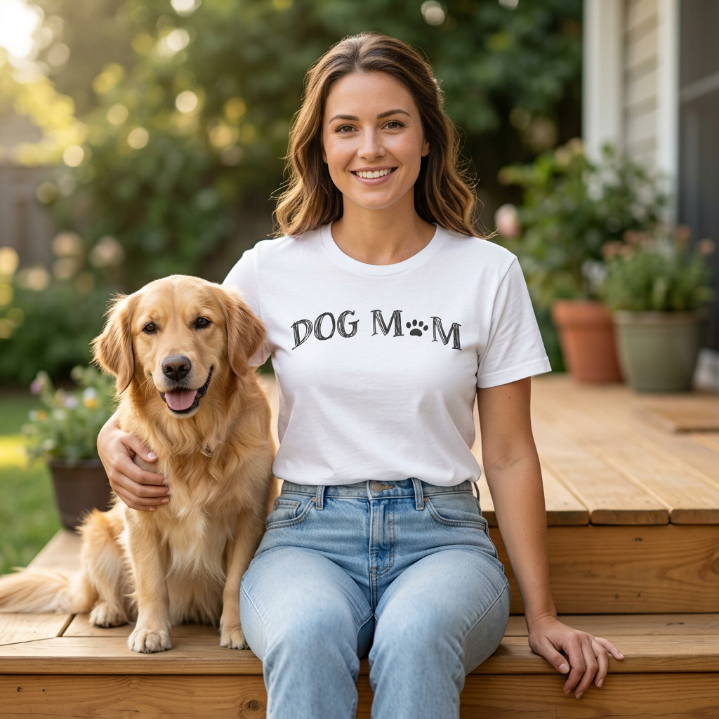 Dog Mom Shirt – Hand-Drawn Paw Print Tee for Dog Lovers