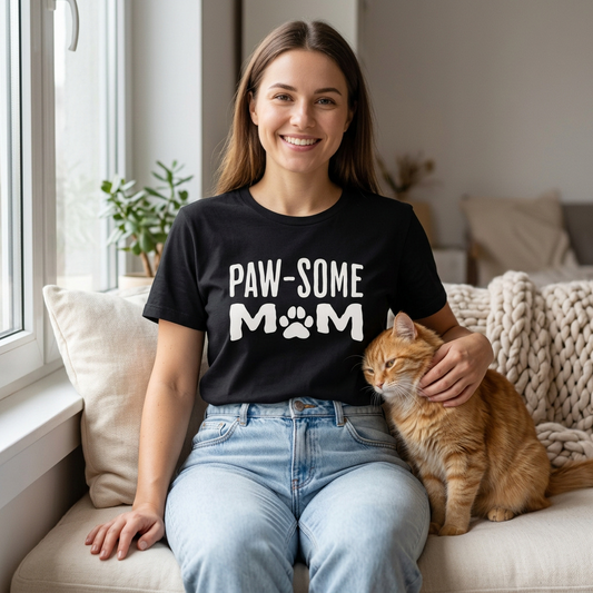 Pawsome Cat Mom Shirt – Funny Paw Print Tee for Cat Lovers