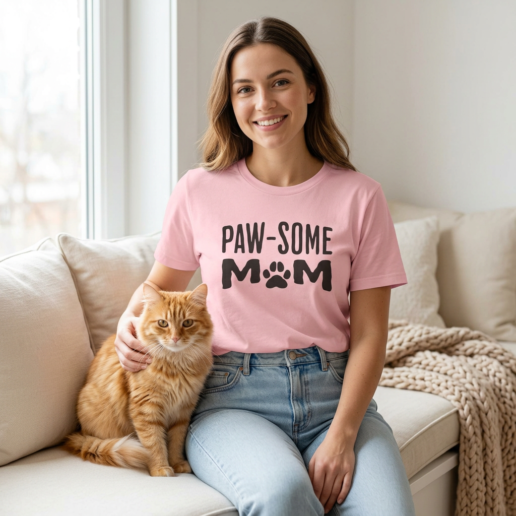 Pawsome Cat Mom Shirt – Funny Paw Print Tee for Cat Lovers