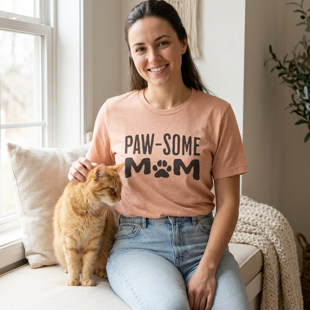 Pawsome Cat Mom Shirt – Funny Paw Print Tee for Cat Lovers