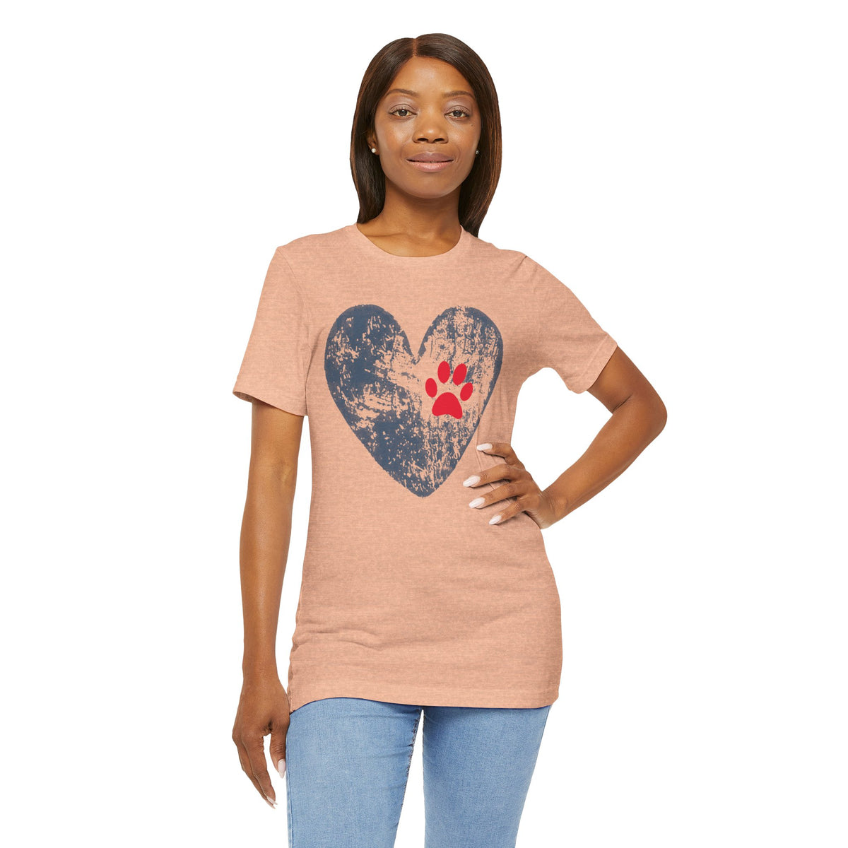Paw Print Heart T-Shirt - Distressed Dog Mom Tee for Pet Lovers